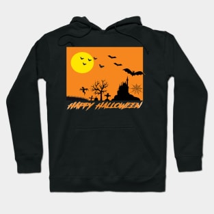 Moonlit Haunted House Ghost Bat Cobweb Gravestone. Hoodie